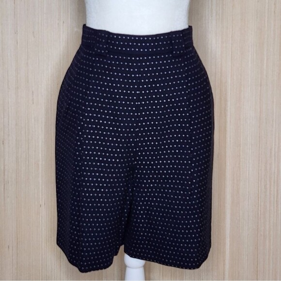 Anne Klein II Vintage 90s Wool Shorts Pleated Navy/White Dashes Women's Size 10 - Picture 2 of 13